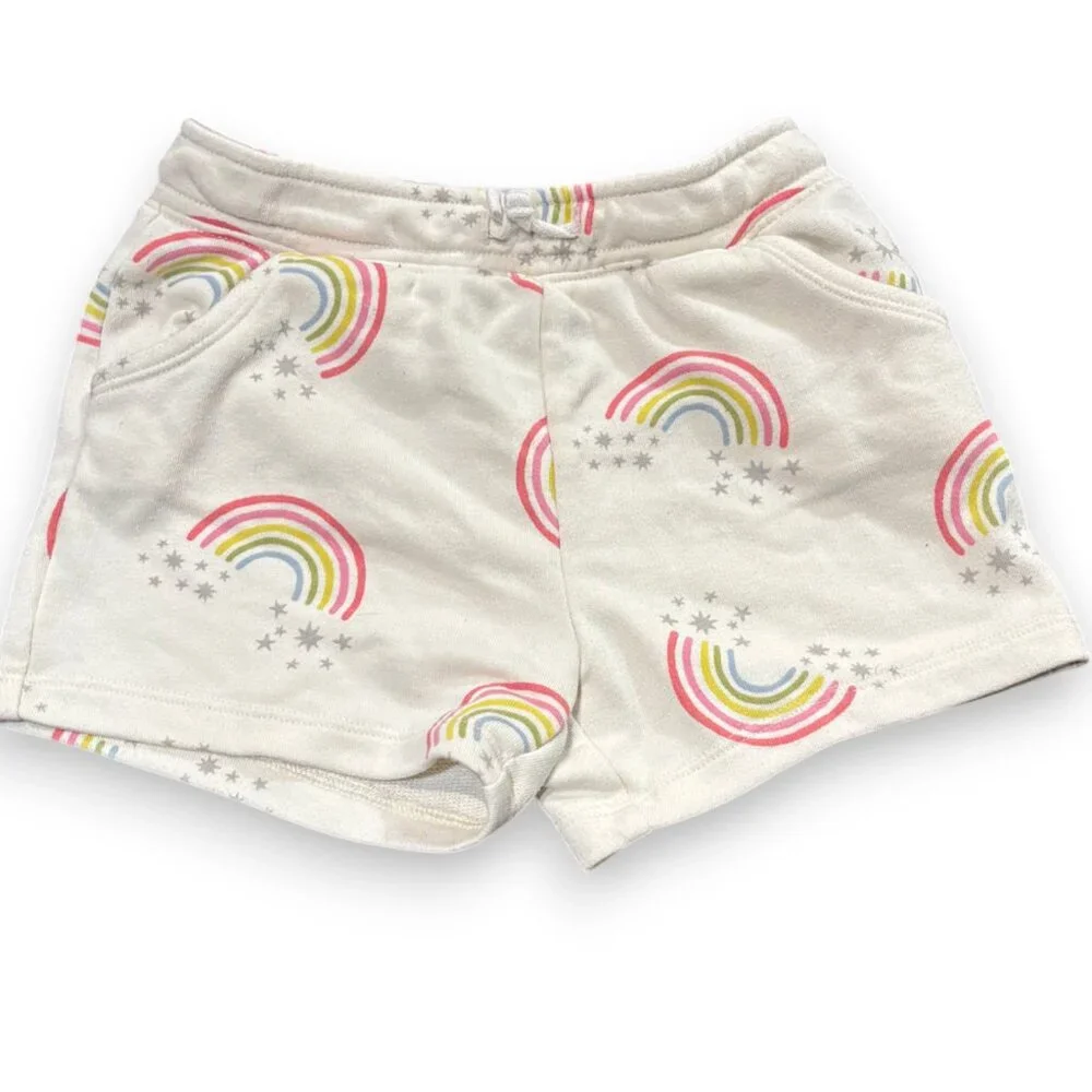 Old Navy toddler girl rainbow print terry pull‎ on drawstring shorts sz 4T